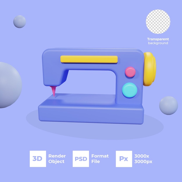 3D Sewing Machine with Transparent Background