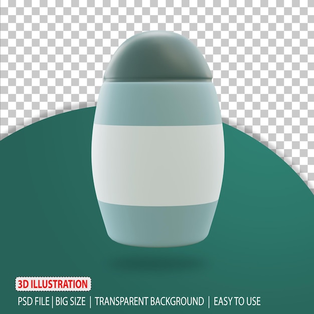 PSD shampoo 3d nel rendering dell'illustrazione del bagno con sfondo trasparente