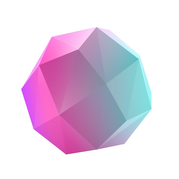 PSD 3d shape element polygon ball metal geometric realistic glossy turquoise and lilac gradient luxury