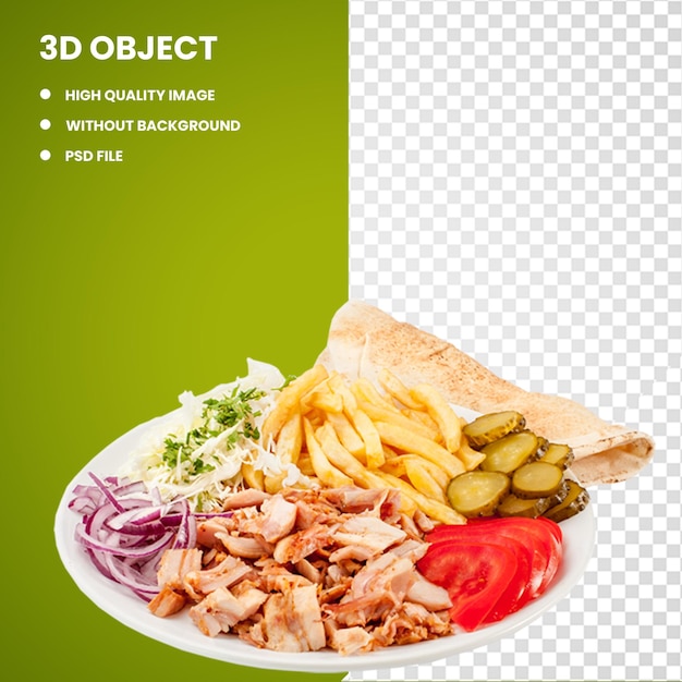 3d Shawarma frietjes Fastfood.