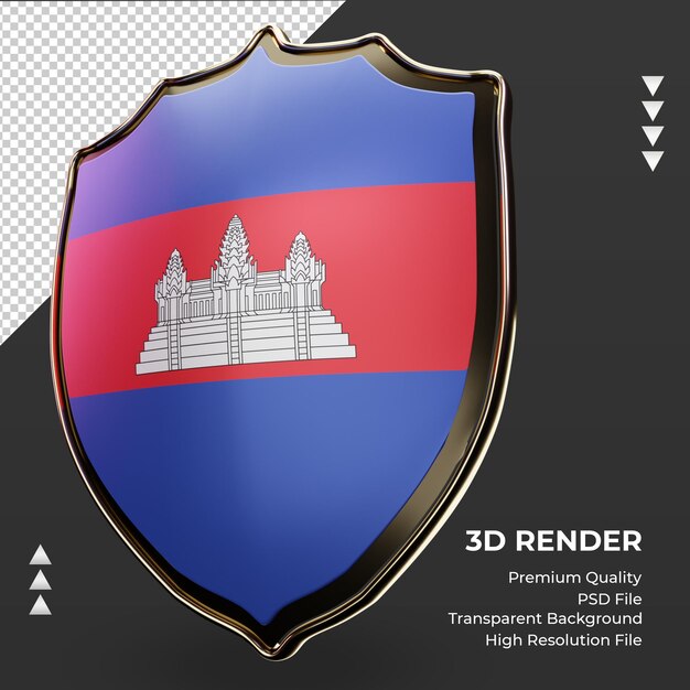 PSD 3d scudo bandiera cambogia rendering vista a destra