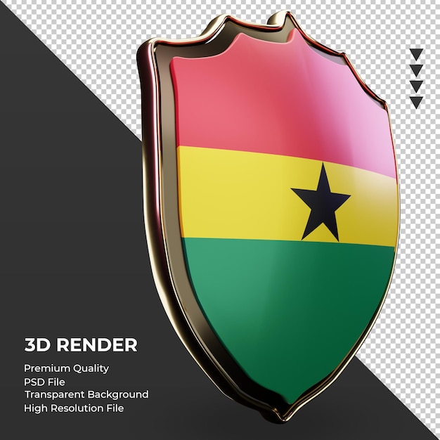 PSD 3d scudo bandiera del ghana rendering vista a sinistra