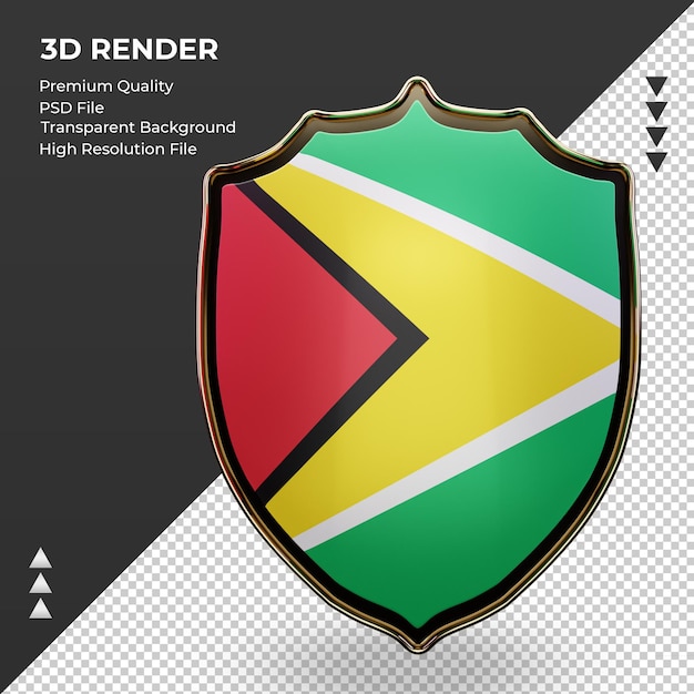 3d shield guyana flag rendering front view