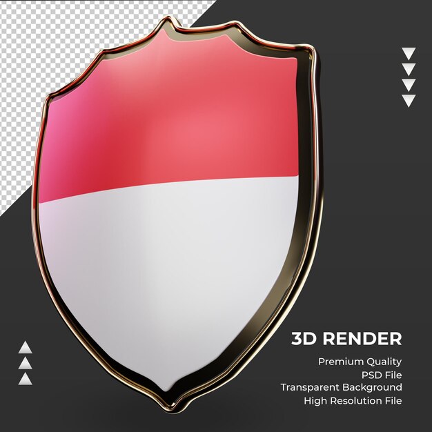 PSD 3d scudo bandiera dell'indonesia rendering vista a destra