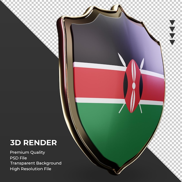 PSD 3d scudo bandiera del kenya rendering vista a sinistra