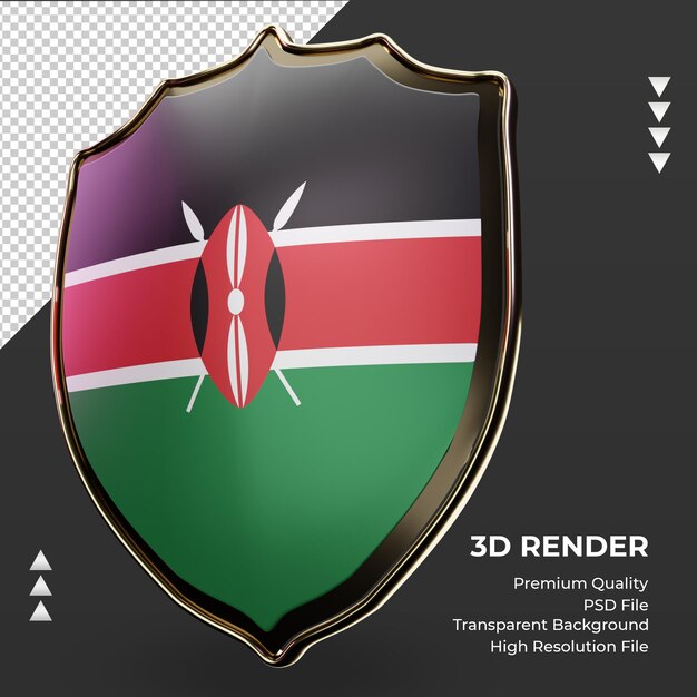 PSD 3d scudo bandiera del kenya rendering vista a destra