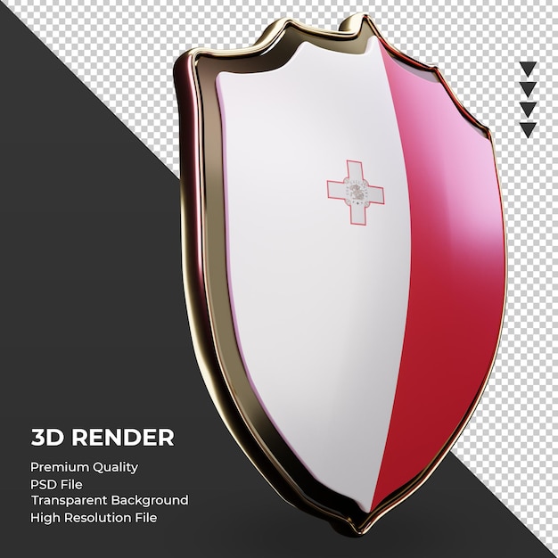 PSD 3d scudo bandiera di malta rendering vista a sinistra