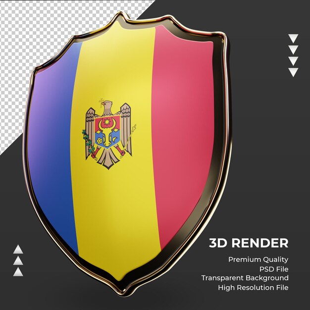 3d scudo bandiera della moldavia rendering vista a destra