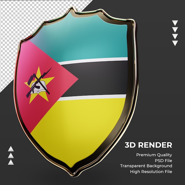 PSD 3d scudo bandiera mozambico rendering vista a destra