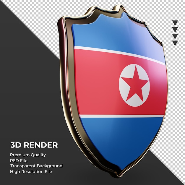 3d scudo bandiera della corea del nord rendering vista a sinistra