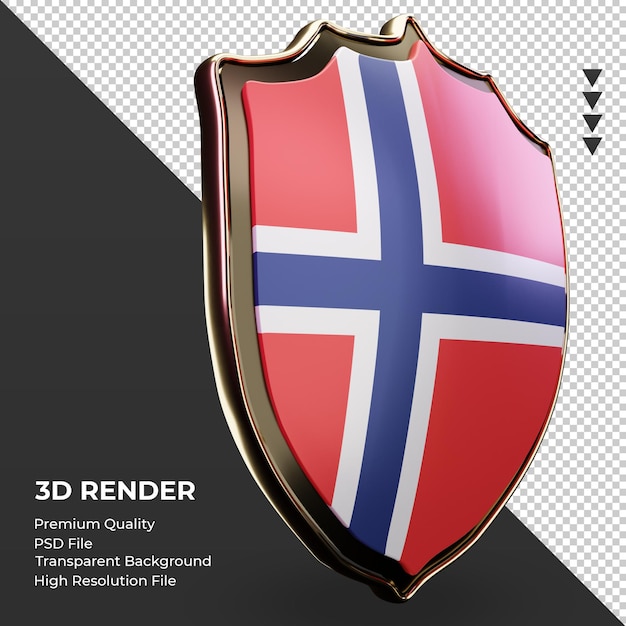 PSD 3d scudo bandiera norvegia rendering vista a sinistra