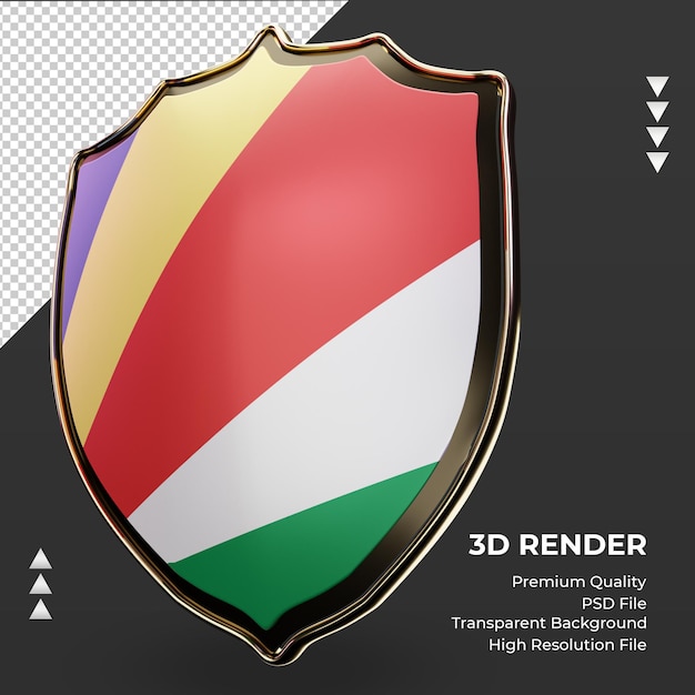 PSD 3d scudo bandiera delle seychelles rendering vista a destra