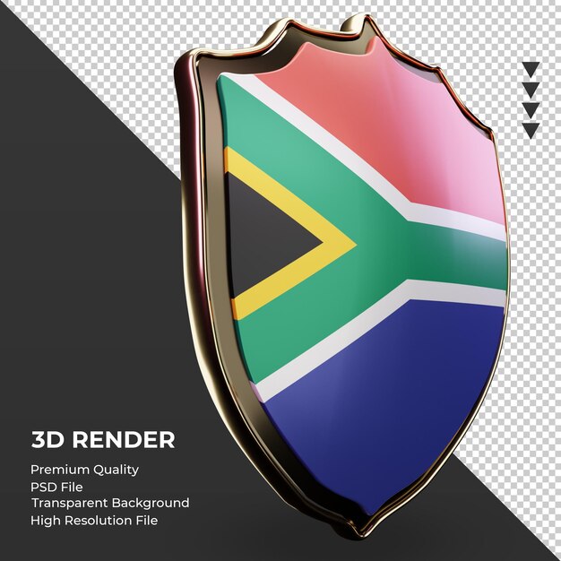 3d scudo bandiera del sud africa rendering vista a sinistra