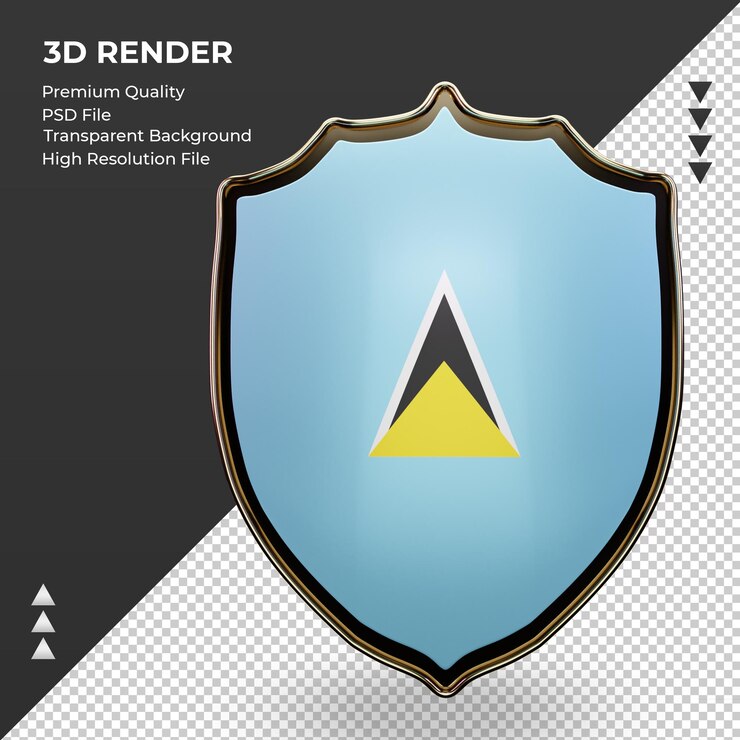 PSD 3d щит флаг сент-люсии рендеринга вид спереди