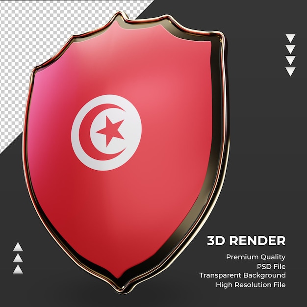 PSD 3d scudo bandiera tunisia rendering vista a destra