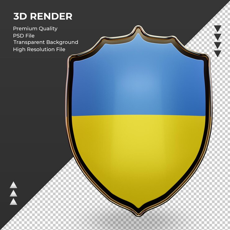 PSD 3d щит украина флаг рендеринга вид спереди