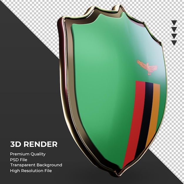 3d scudo bandiera dello zambia rendering vista a sinistra