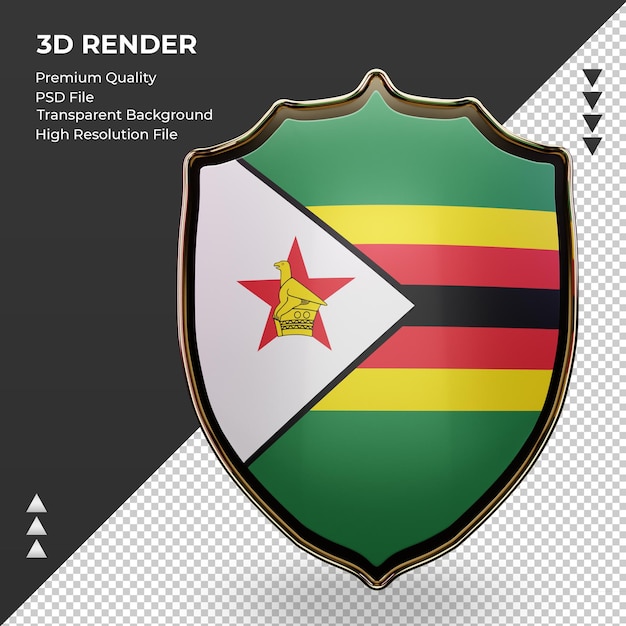 PSD 3d scudo bandiera dello zimbabwe rendering vista frontale