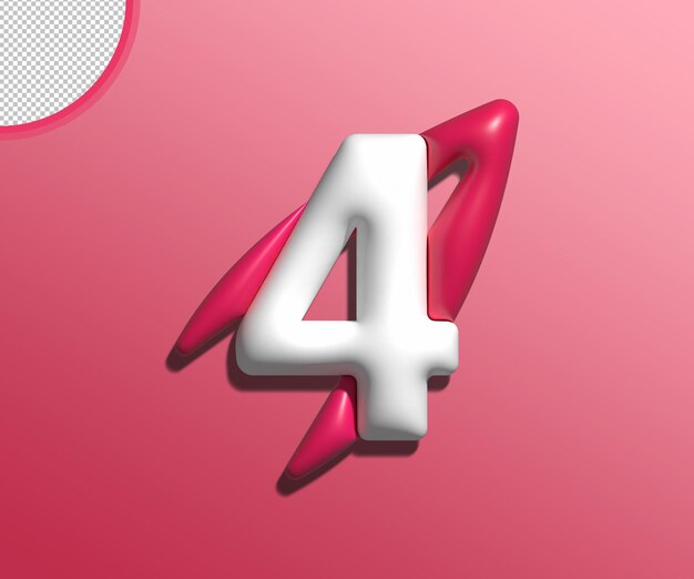 3d shinny number 4 render design transparent psd file