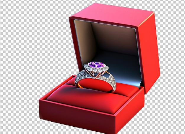 3d shiny diamond ring in red box