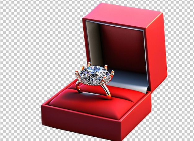 Anello di diamante lucido 3d in scatola rossa