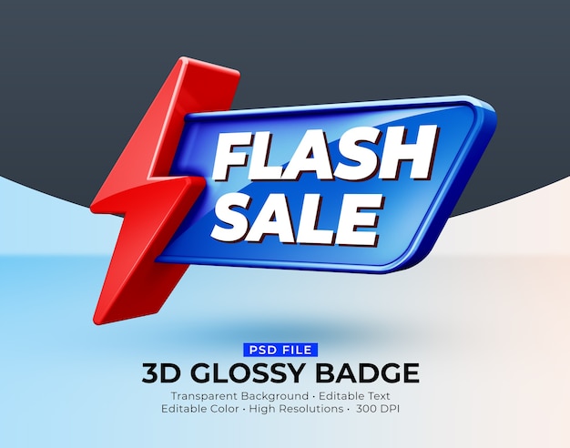 3d блестящий глянцевый значок flash sale mockup