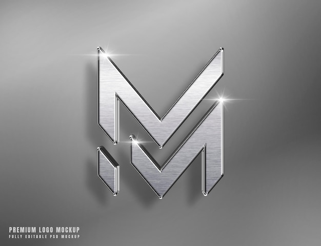 3D shiny silver logo mockup