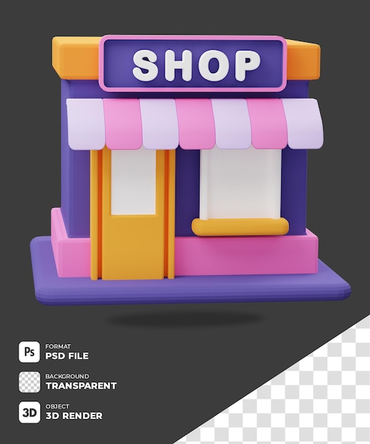 3D SHOP BUILDING ICON WITH TRANSPARENT BACKGROUND