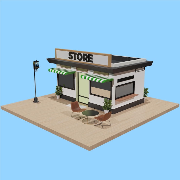 PSD 3d 상점 건물 일러스트