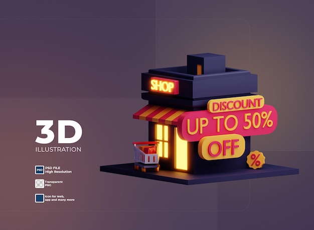 PSD 3d shop discount