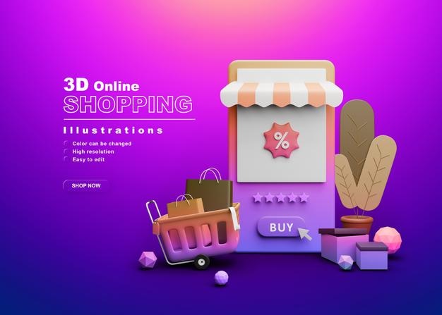 3d shop illustration with colorful