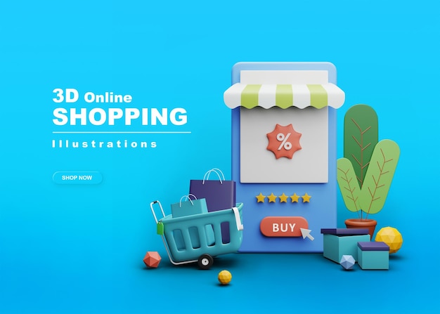 3d shop illustration with colorful