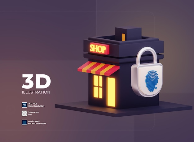 3d значок безопасности магазина