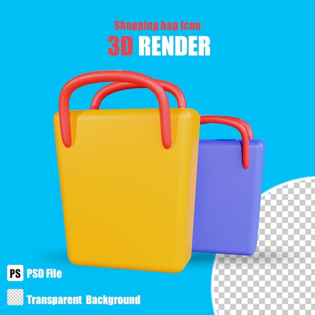 PSD 3d shopping bag 2 icon with trasparent background