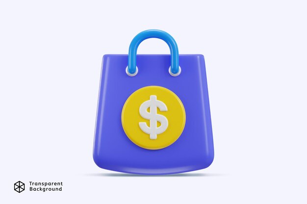 PSD 3d shopping bag with dollar sign vector icon illustration