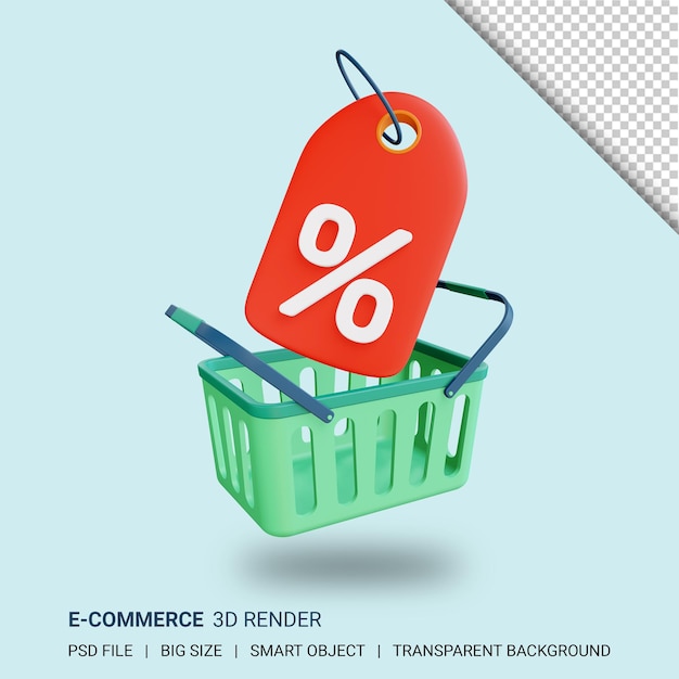 PSD 3d shopping basket and discount tag