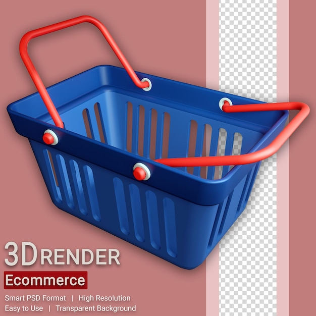 3d shopping basket illustration isolated with transparent background