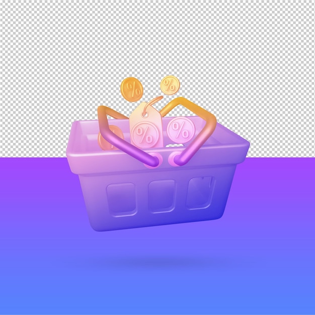 3d shopping basket with discount label free psd editable color