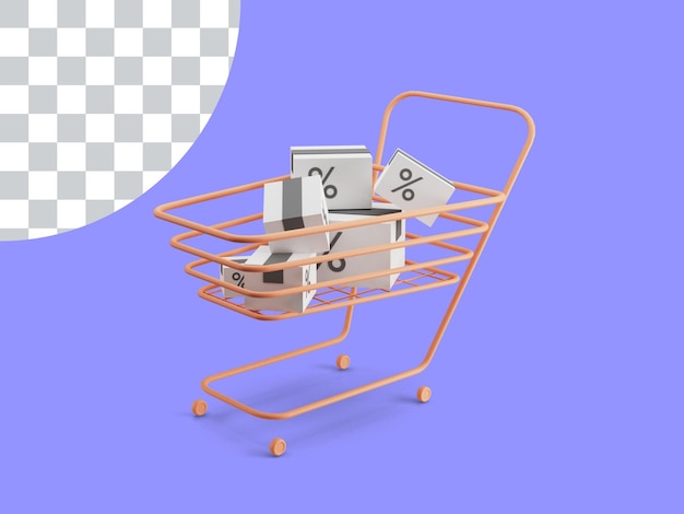 3d shopping cart full of discounts illustration