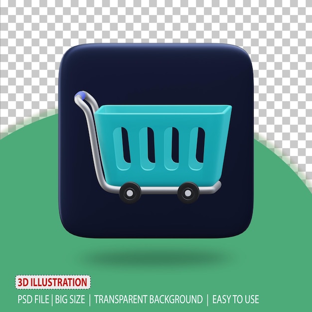 PSD 3d shopping cart icon online shop rendering with transparent background