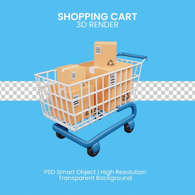 3d shopping cart rendering icon isolated