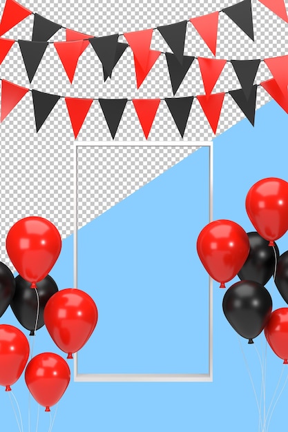 PSD 3d shopping expo that includes flags and balloons