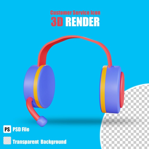 3d shopping headset customer service icon with trasparent background