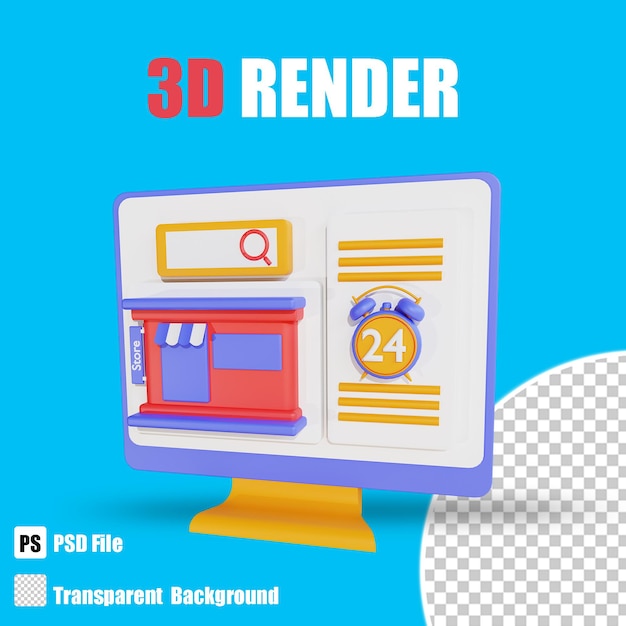 3d shopping icon e commerce concorrente di sconto aperto negozio con sfondo trasparente