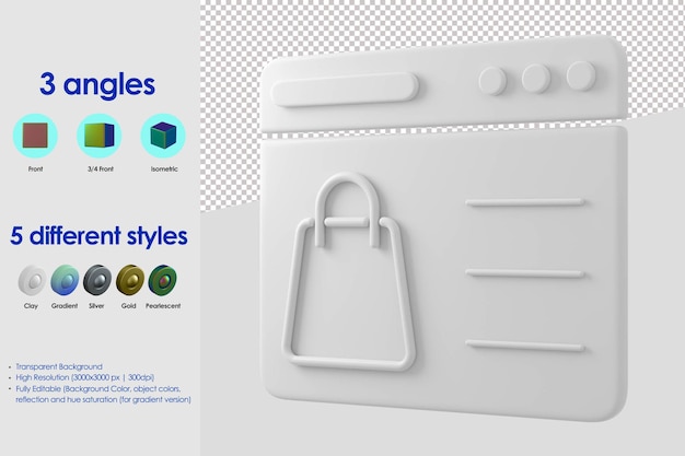 PSD 3d-shopping website concept pictogram