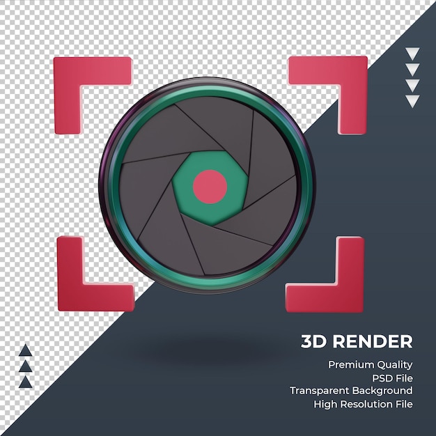 PSD 3d 셔터 카메라 방글라데시 국기 렌더링 전면 보기