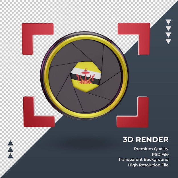 3 d シャッター カメラ ブルネイ ・ ダルサラームの旗のレンダリング正面図