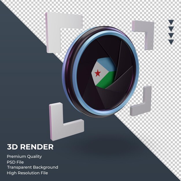 3d shutter camera Djibouti flag rendering left view