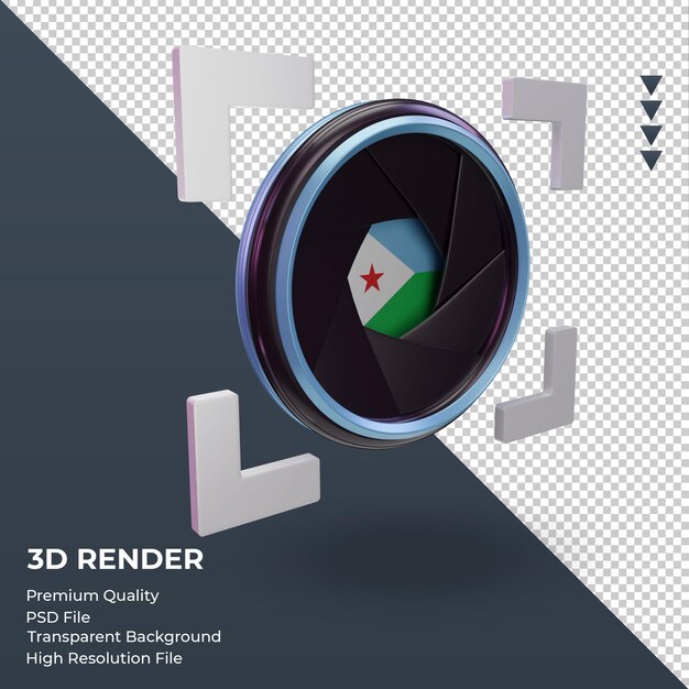 PSD 3d fotocamera otturatore gibuti bandiera rendering vista a sinistra