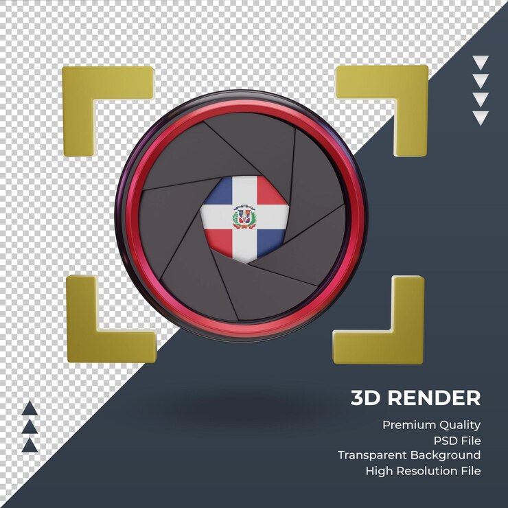 PSD 3d shutter camera dominican republic flag rendering front view